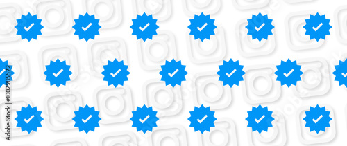 Tick right symbol vector. Printblue verified badge icon  Tick right pattern wallpaper, vector 10 eps.
