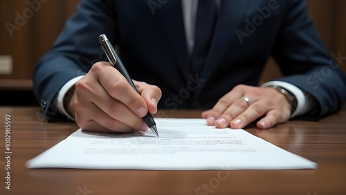 The man signs the document.