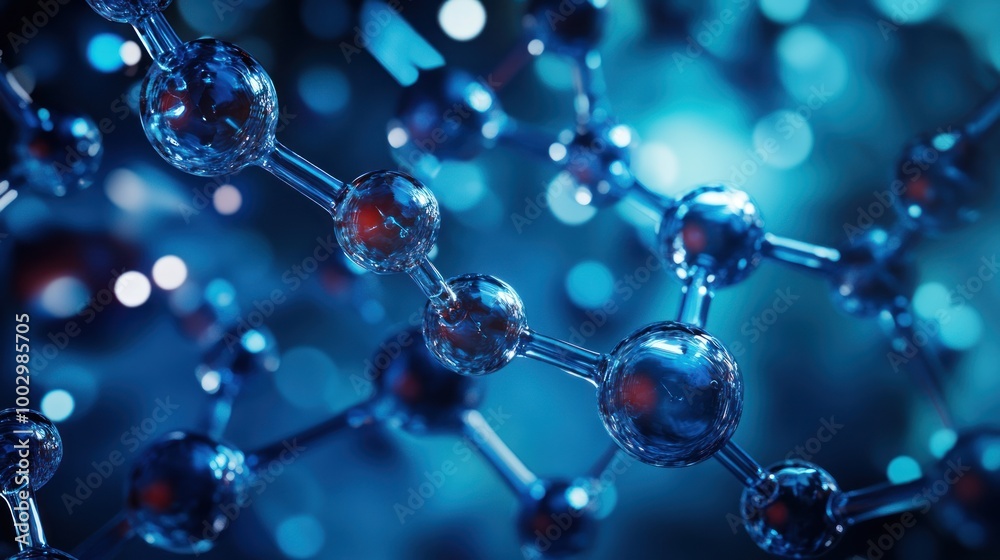 Close-up of molecular structures with a blue and black background. Close-up of molecular structures with a blue and black background.