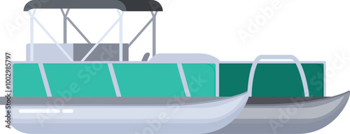 Modern double decker pontoon boat with bimini top isolated on white background
