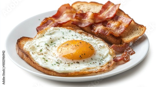 Delicious Breakfast of Eggs and Crispy Bacon on Toast