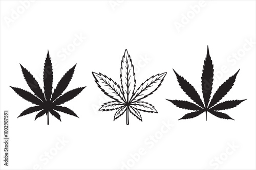 Three set weed leaf hand drawn illustration