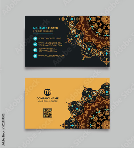 Vector Illustrator business card template design in beige and dark blue
