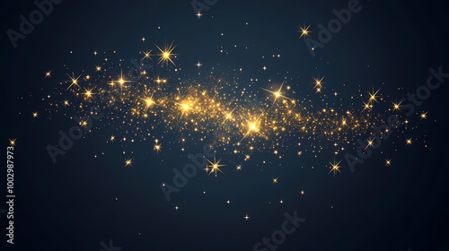 Starry night floating gold sparkles on dark navy background wallpaper. Starry Night Sky. Illustration