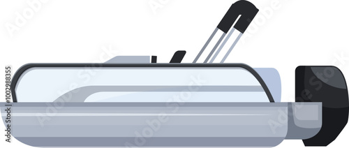 Modern motor pontoon boat floating on water side view, flat vector illustration isolated on white background