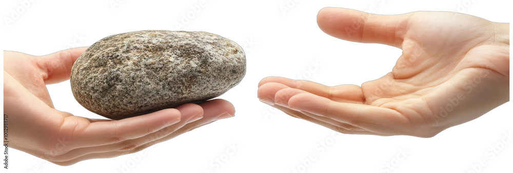 Two hands one holding a smooth stone the other outstretched in anticipation Two hands one holding a smooth stone the other outstretched in anticipation