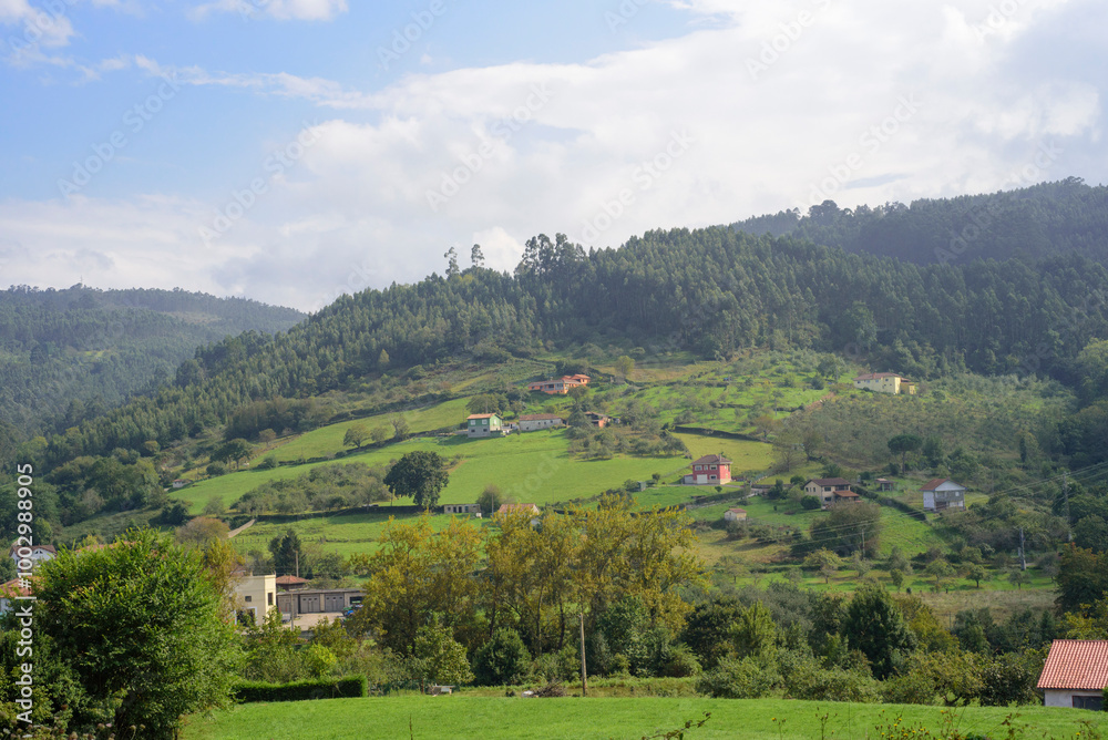 Casas en ladera de monte de Asturias Casas en ladera de monte de Asturias