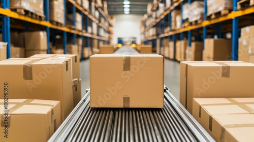 Wallpaper Mural Warehouse with organized rows of packages, conveyor belts moving smoothly, natural light filling the space, vibrant industrial environment, professional setup Torontodigital.ca