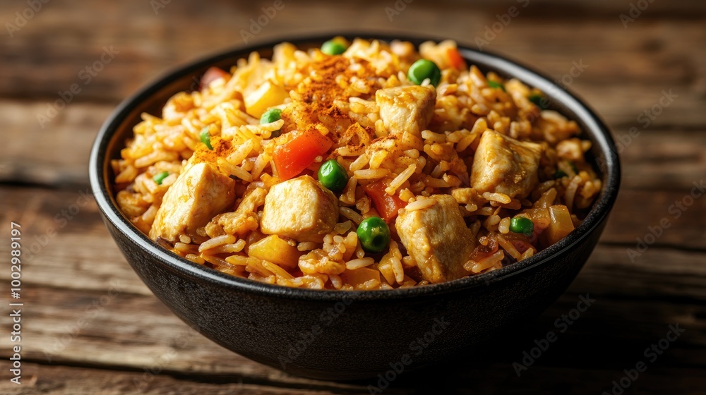 Delicious Chicken Fried Rice in Rustic Bowl Delicious Chicken Fried Rice in Rustic Bowl