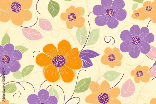 Wallpaper Mural Wallpaper pattern with intricate floral designs in pastel colors, suitable for a vintage-themed room Torontodigital.ca