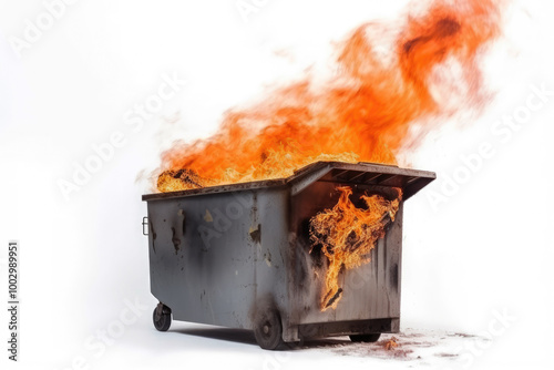 generated illustration of uncontrolled dumpster fire on white background: photo