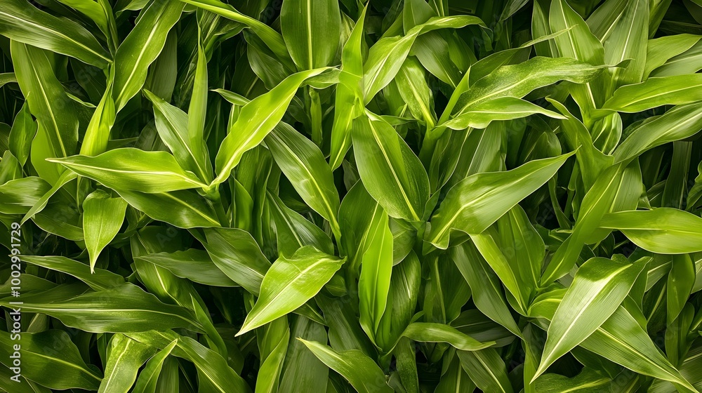 a dense cluster of green leaves. The leaves are long, narrow, and pointed, with a glossy texture. They overlap each other, creating a lush and vibrant appearance.