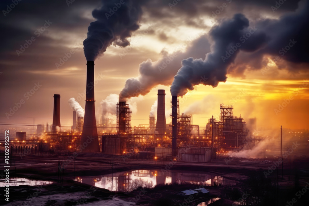 generated illustration of massive factory chimneys spewing thick dark smoke into the expansive sky generated illustration of massive factory chimneys spewing thick dark smoke into the expansive sky