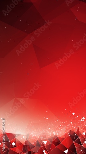 Abstract geometric red background with low poly shapes, glowing particles creating a festive atmosphere, low poly shapes concept