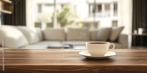 Wallpaper Mural Steaming coffee cup on wooden table in a bright kitchen with soft natural light, perfect for coffee promotions, cozy home scenes, and lifestyle photography focused on morning rituals Torontodigital.ca