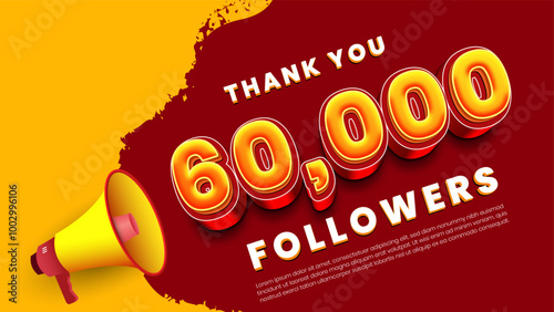 Thank you 60000 followers, social media community audience celebrate colourful vector template
