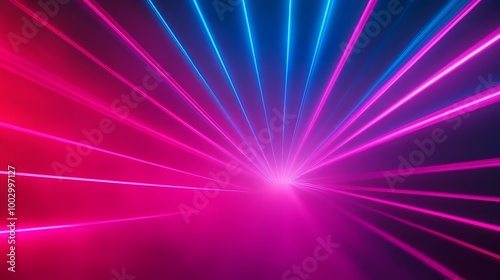 An abstract, vivid neon background with rays radiating outward against a dark backdrop. 