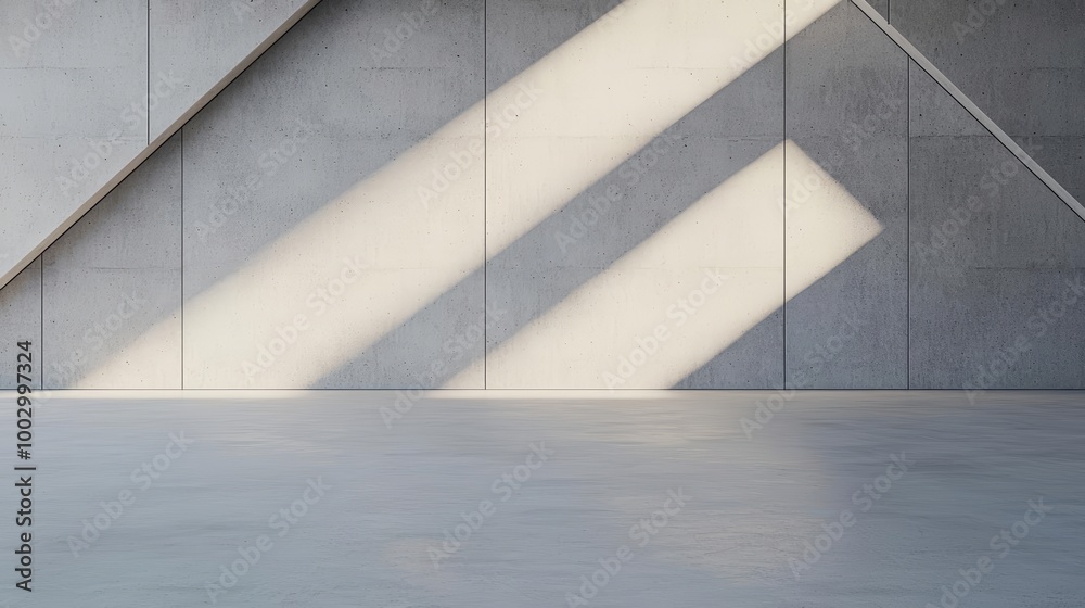 Obraz premium Modern open space with geometric walls, smooth concrete textures, futuristic design, natural lighting