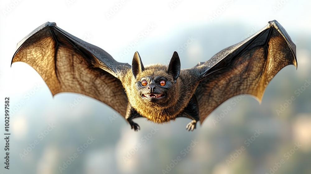 Fototapeta premium A bat in flight with its wings spread wide