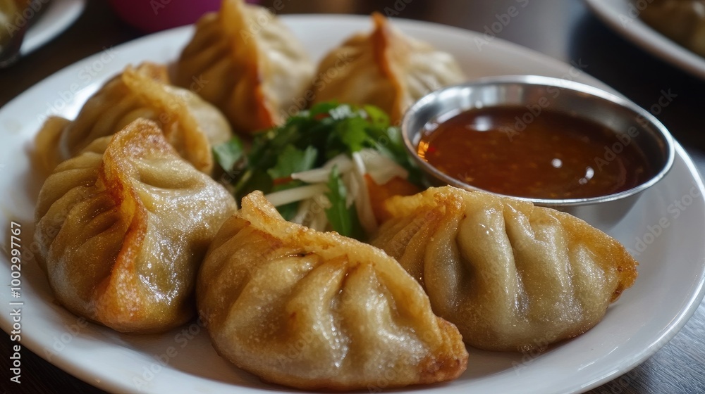 Delicious Steamed Dumplings with Spicy Sauce Delicious Steamed Dumplings with Spicy Sauce