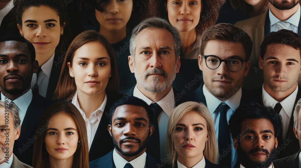 Collage of diverse business faces in formal attire, illustrating different aspects of teamwork and office life Collage of diverse business faces in formal attire, illustrating different aspects of teamwork and office life