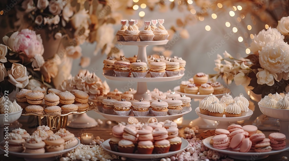 Wedding Dessert Table with Cupcakes and Macarons Wedding Dessert Table with Cupcakes and Macarons