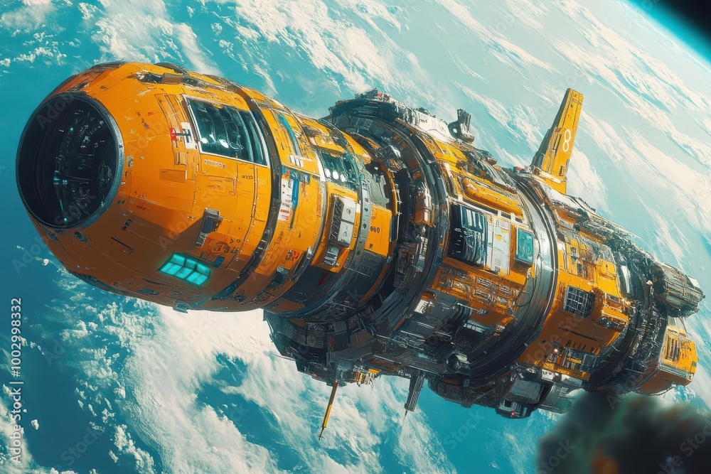 Spaceship docking at a space station, scifi, vibrant hues, digital painting Spaceship docking at a space station, scifi, vibrant hues, digital painting