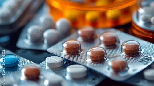 Detailed close-up of medication blister packs and a doctor's prescription