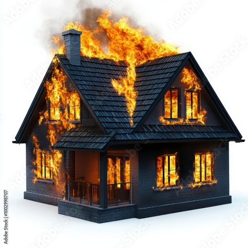 A house engulfed in flames burning intensely