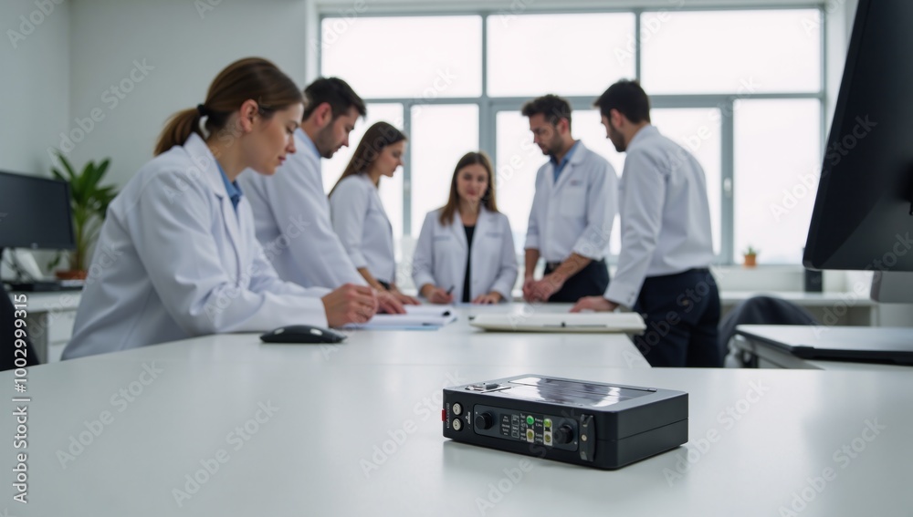 Renewable energy engineers design an innovative solar panel battery concept at a bright research center Renewable energy engineers design an innovative solar panel battery concept at a bright research center