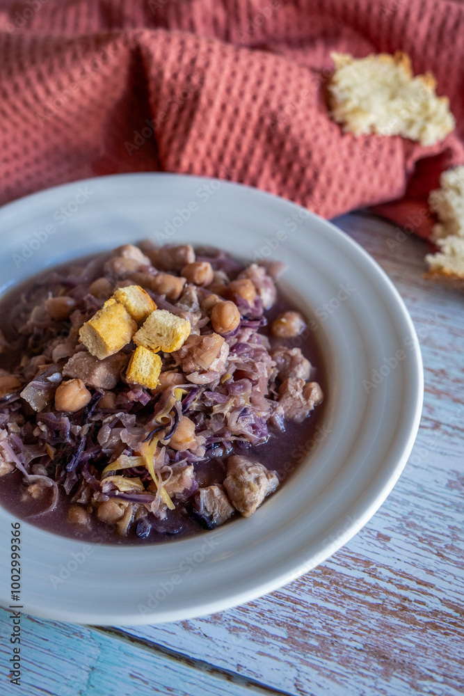 dish of purple cabbage with legumes dish of purple cabbage with legumes
