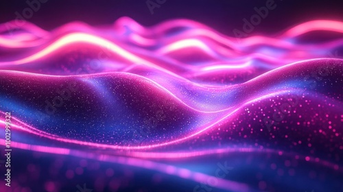 Abstract neon light waves, modern, vibrant colors, 3D rendering