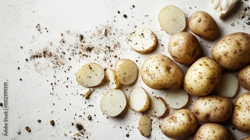 Fresh Raw Potatoes on White Background photo