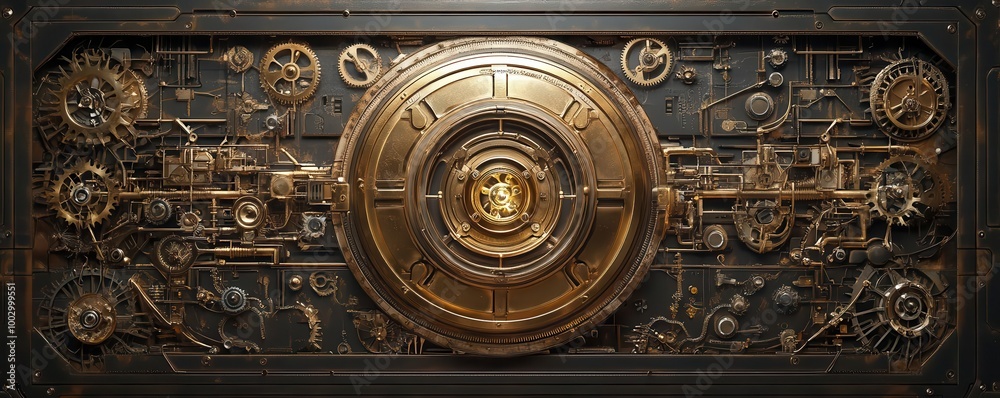 Fototapeta premium Antique clockwork mechanism, steampunk, sepia, detailed illustration