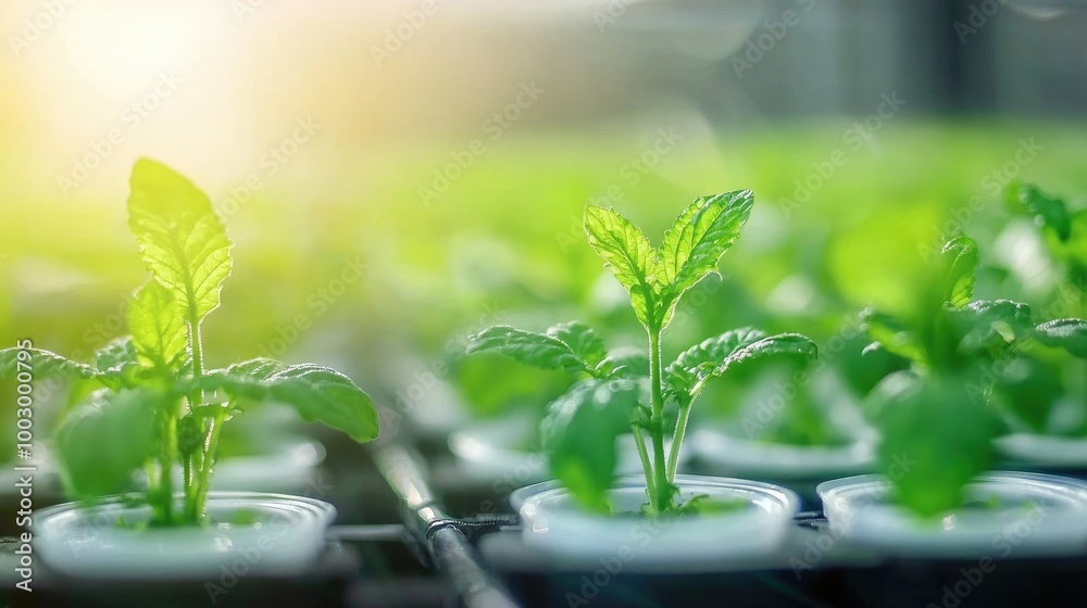 Closeup of Hydroponic Farming with Automated Watering Closeup of Hydroponic Farming with Automated Watering