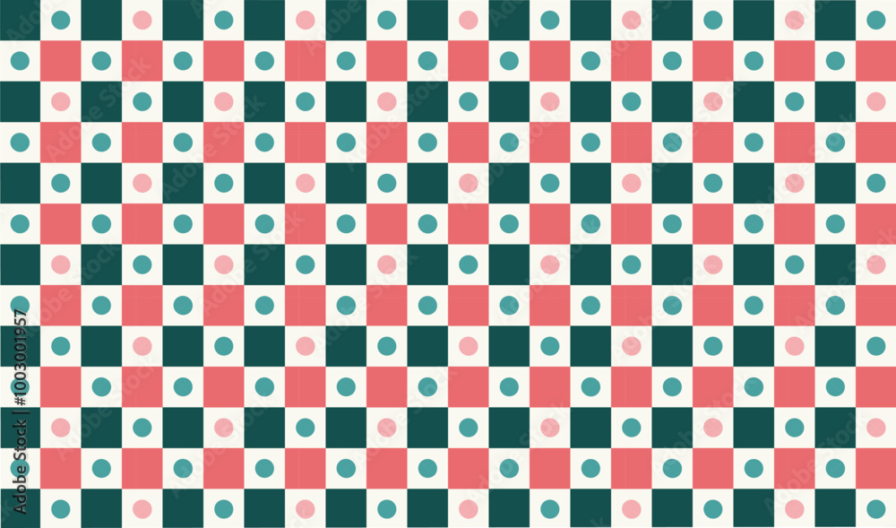 Seamless geometric pattern of square and circle shapes arranged like a colorful chessboard. Perfect for printing, design and textiles Seamless geometric pattern of square and circle shapes arranged like a colorful chessboard. Perfect for printing, design and textiles