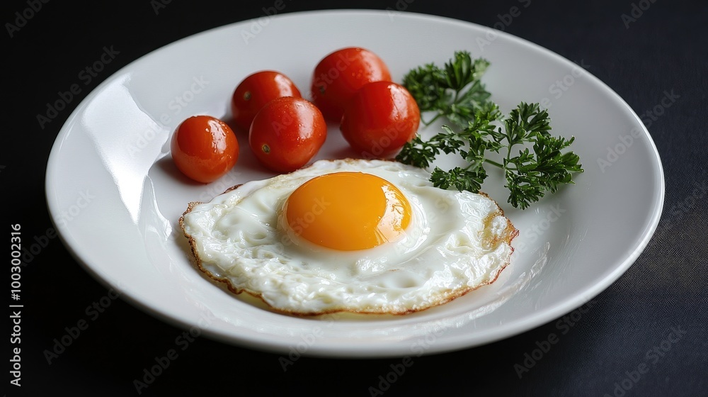 Fresh Fried Egg with Cherry Tomatoes and Greens Fresh Fried Egg with Cherry Tomatoes and Greens