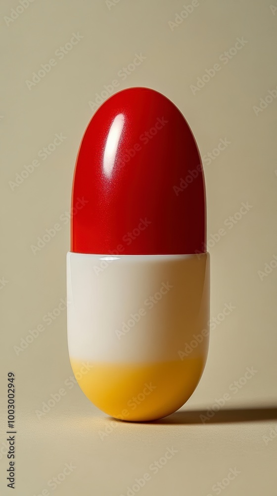 Fototapeta premium A large red and yellow capsule isolated on a white background