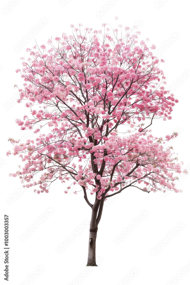 Beautiful Blooming Cherry Blossom Tree Isolated on White Background with Vibrant Pink Flowers Beautiful Blooming Cherry Blossom Tree Isolated on White Background with Vibrant Pink Flowers