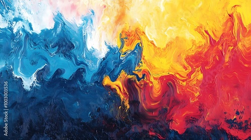 Vivid swirls of bold colors forming a striking abstract painting composition design photo