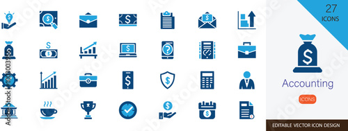 Accounting essential flat vector icon collection set