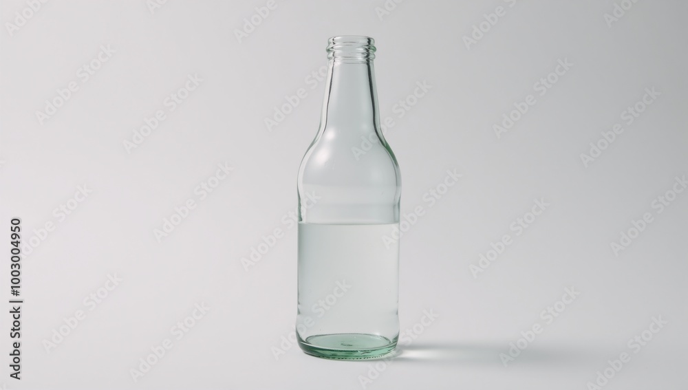 Glass bottle sits empty against clean backdrop Glass bottle sits empty against clean backdrop