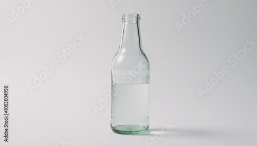 Glass bottle sits empty against clean backdrop