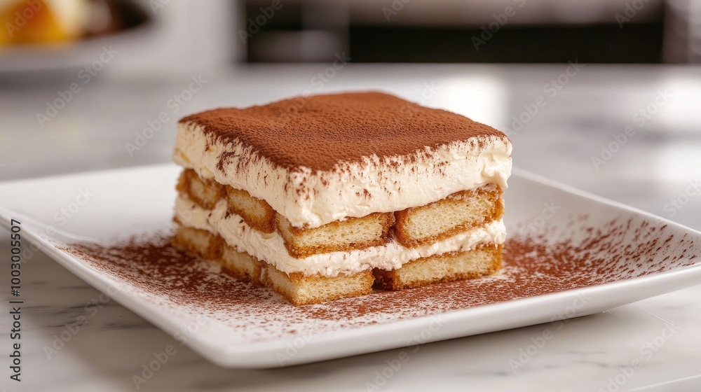 Delicious Layered Tiramisu Dessert on a Plate Delicious Layered Tiramisu Dessert on a Plate
