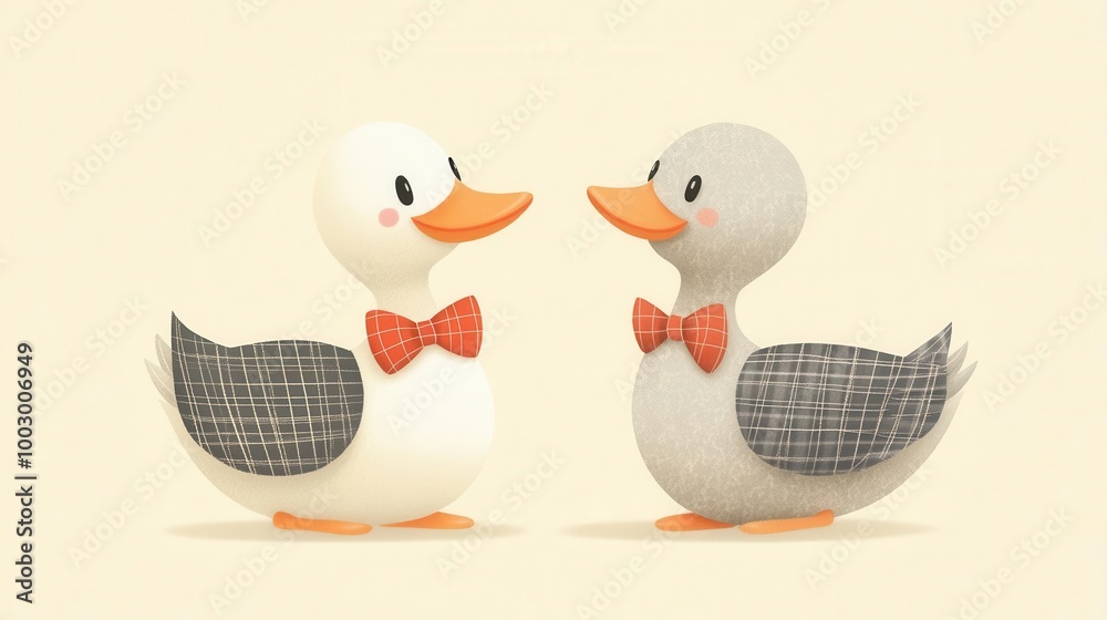 Two ducks wearing bowties face each other Two ducks wearing bowties face each other