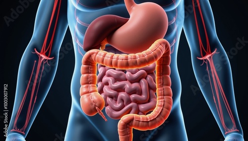 Illustrated depiction of the human digestive system with intricate details photo