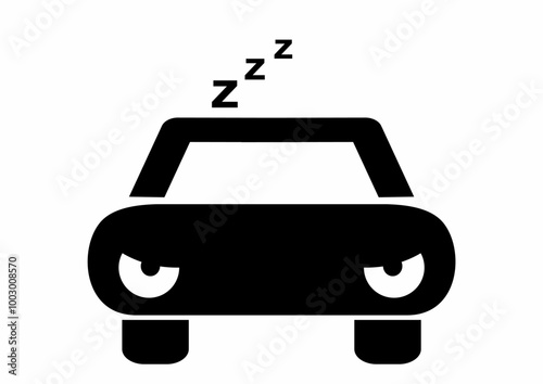 tiredness behind the wheel, sleepy car, driver fatigue, black icon, warning symbol, caution