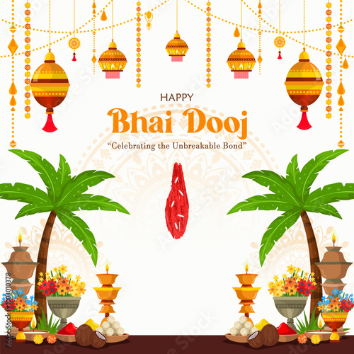 happy bhai dooj for Indian cultural, occasion background with puja thali decoration