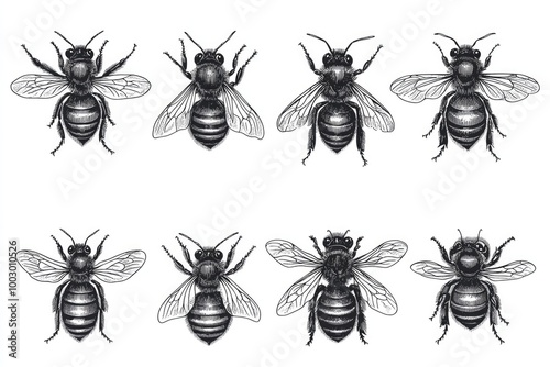 Detailed Stages of Bee Growth from Egg to Adult - Entomology and Education Illustration