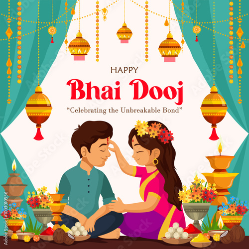 happy bhai dooj for Indian cultural, occasion background with puja thali decoration
